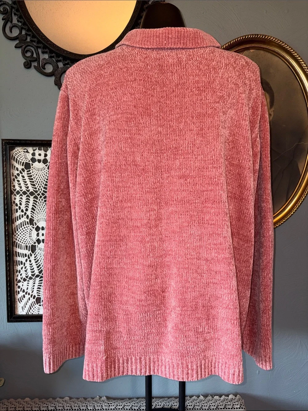 Alfred Dunner Rose Pink Cable-Knit Sweater with Floral Embroidery